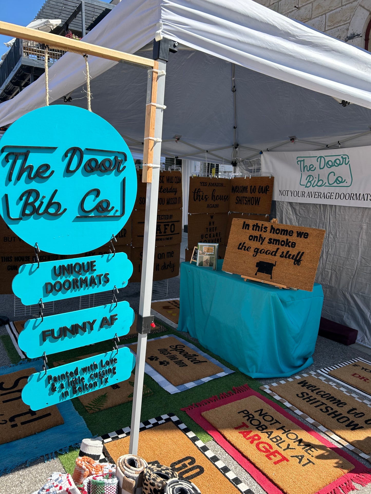 Custom Wood Market Sign with Hanging Panels