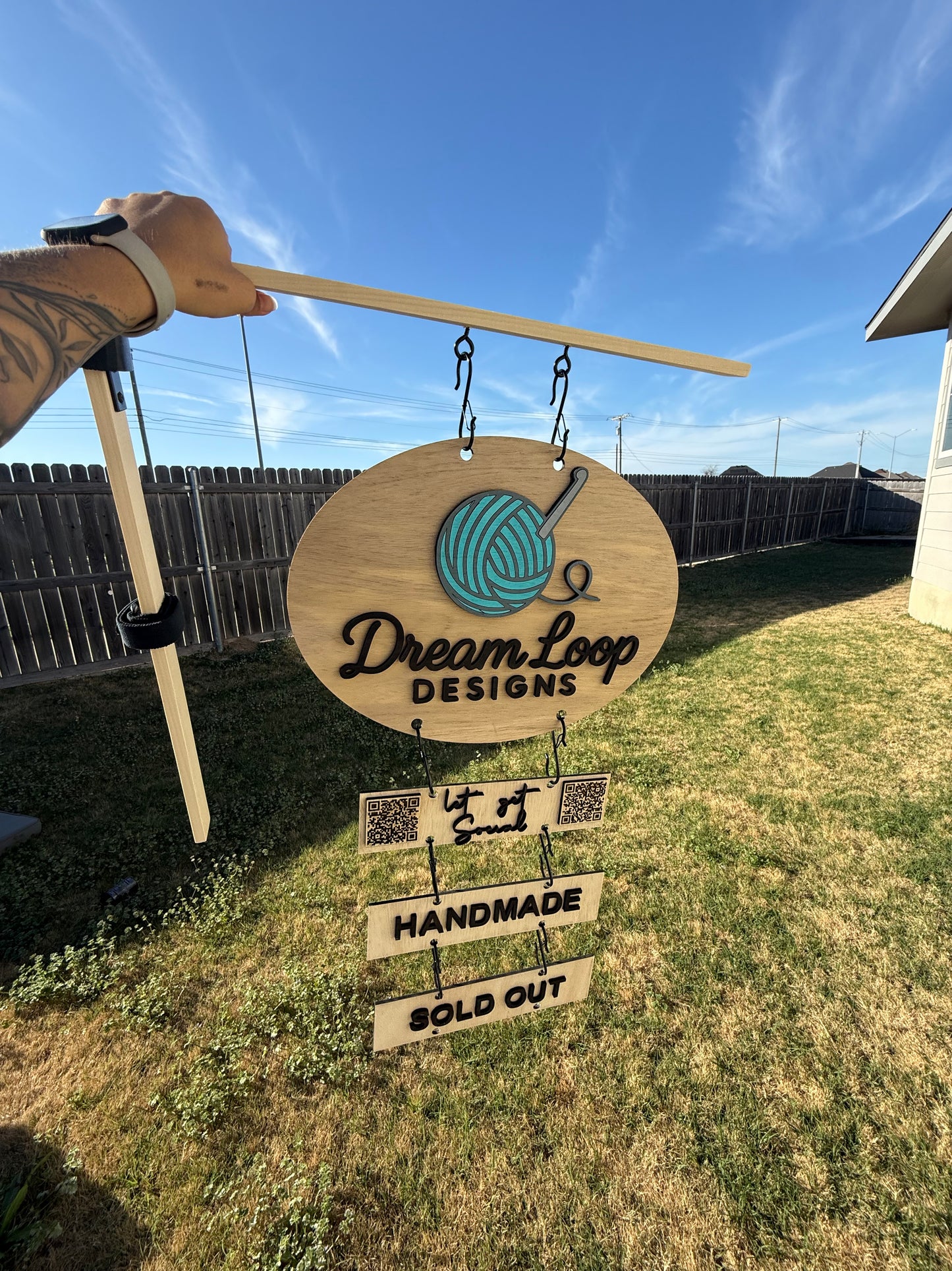 Custom Wood Market Sign with Hanging Panels