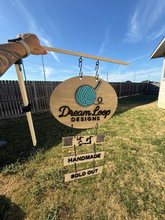 Custom Wood Market Sign with Hanging Panels