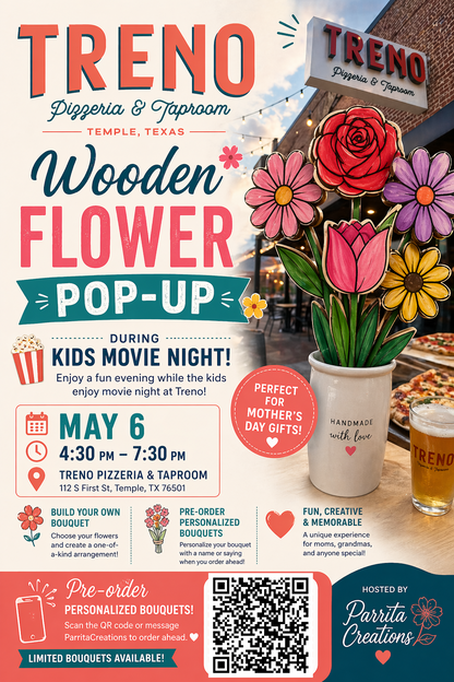 Wooden Flower Pop-Up at Treno’s Pizzeria & Taproom