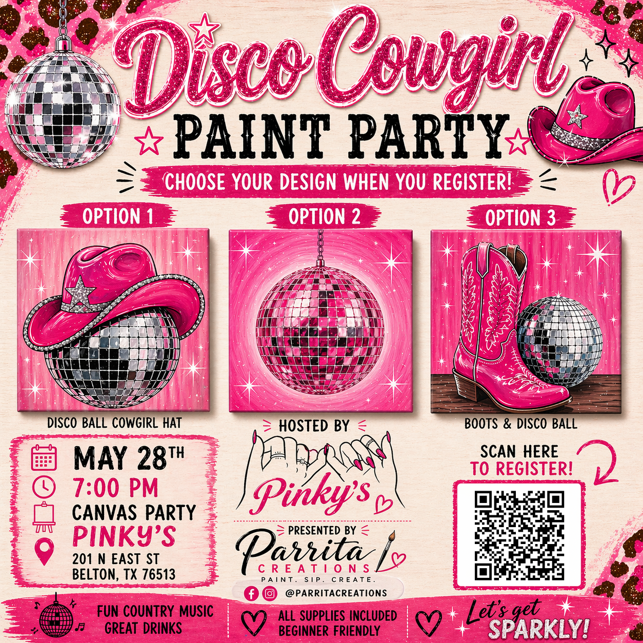 Disco Cowgirl Paint Party at Pinky’s